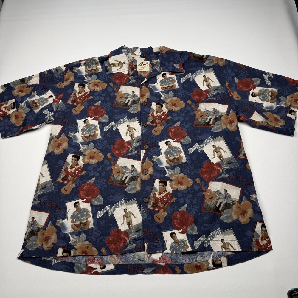 David Carey Shirt Mens 2XL Blue Elvis Blue Hawaii Hawaiian Aloha Button Up